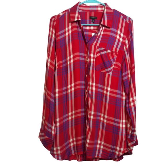 Talbot's Red White Blue Plaid Button-Up Shirt Casual Classic Size M - Picture 1 of 8